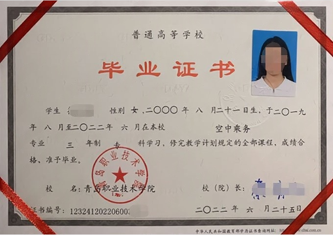 石嘴山青岛职业技术学院毕业证样本图片